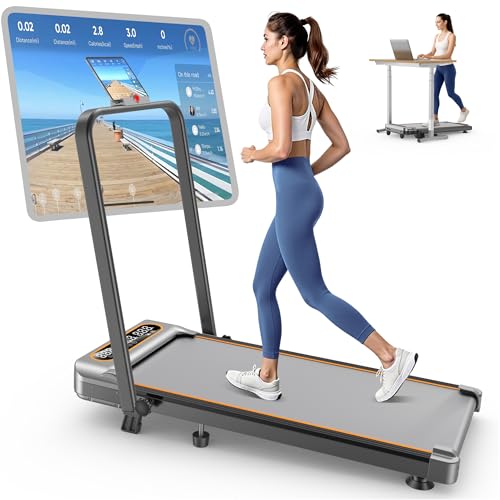Foldable Treadmill with 10% Incline Upgrade 3.5HP Low Noise Walking Pad Treadmill with Handle Bar Rayspace 4 in 1 Portable Under Desk Treadmills for Home/Office, 350Lbs Capacity, APP & Remote Control