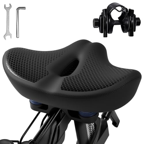 Upgrade Oversize Bike Seat for Men Women, Extra Wide Noseless Bicycle Seat Cushion, Waterproof Comfort Memory Foam Bike Saddle Fit for Peloton Bikes, Exercise Bike, EBikes, City Bike
