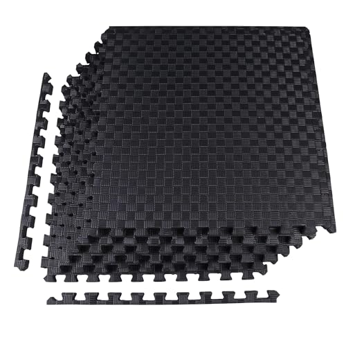 BalanceFrom Interlocking Foam Exercise Mat Equipment, Multiple Sizes & Colors Available - Non-Slip EVA Puzzle Floor Tiles with End Borders for Home Gym, Workout Room, Playroom or Daycare Flooring