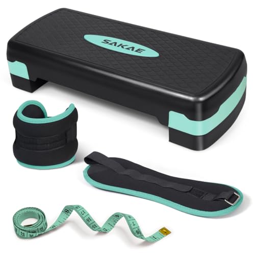 Adjustable Height Aerobic Stepper Set, Multiple Bundle Options with Dumbbells, Kettlebell, Waist Trimmer, Ankle Weights or Weighted Vest, Workout Exercise Step Platform w/Level Risers, 4 Colors