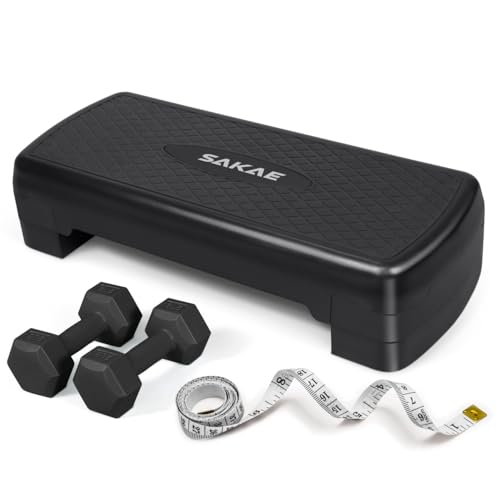 Adjustable Height Aerobic Stepper Set, Multiple Bundle Options with Dumbbells, Kettlebell, Waist Trimmer, Ankle Weights or Weighted Vest, Workout Exercise Step Platform w/Level Risers, 4 Colors