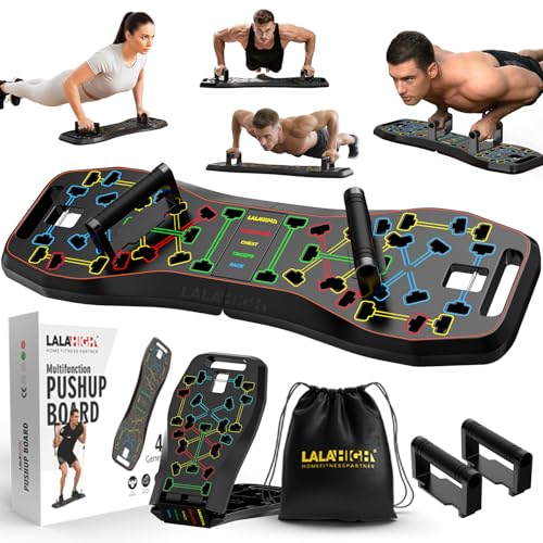 LALAHIGH Push Up Board,36 in 1 Home Gym Equipment with Ab Roller Wheel & Resistance Bands, Portable Foldable Workout Board for Full Body Strength Training Men Women