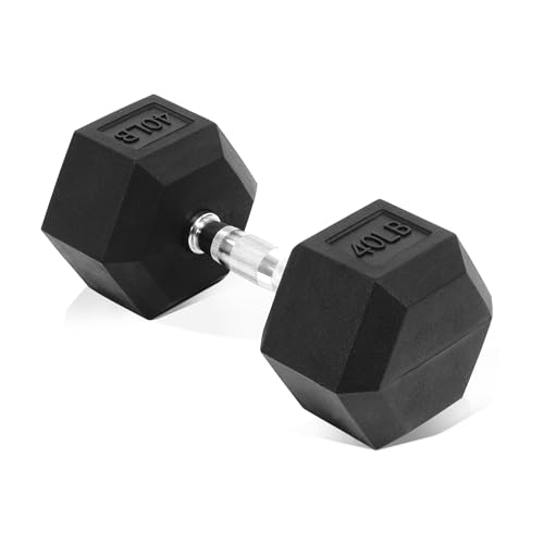 Hex Dumbbells Rubber Coated Hand Weights for Exercises and Fitness Home Gym, Single