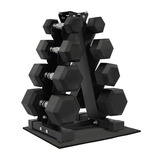 Fitvids Rubber Coated Hex Dumbbell Weight Set and Storage Rack, 100LB Set or 150LB Set, 5-20 lbs Pairs or 5-25 lbs Pairs