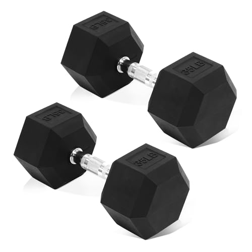Rubber Encased Hex Dumbbell, Hand Weights with Anti-Slip Cast Iron Grip for Exercise & Fitness, Weights Dumbbells Set of 2 for Strength Training, 5-50 LBS Pair
