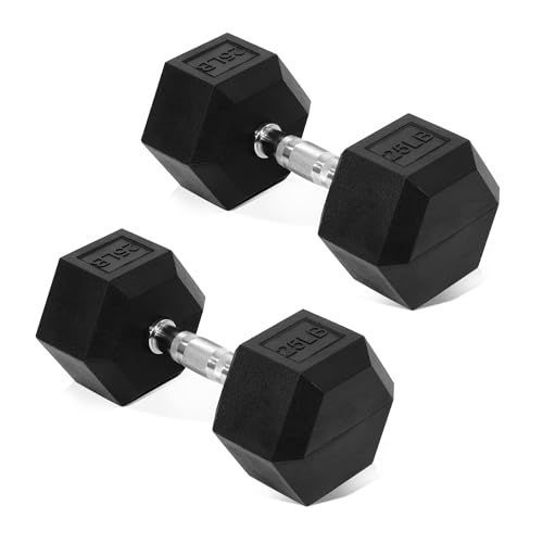 Rubber Encased Hex Dumbbell, Hand Weights with Anti-Slip Cast Iron Grip for Exercise & Fitness, Weights Dumbbells Set of 2 for Strength Training, 5-50 LBS Pair