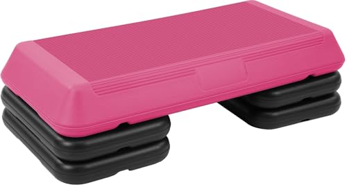 Step Aerobic Platform, Exercise Step with 5 levels Adjustable Height, 4 Stackable Risers, Fitness Training Workout Stepper for Home Gym, Cardio Strength, Multiple Options