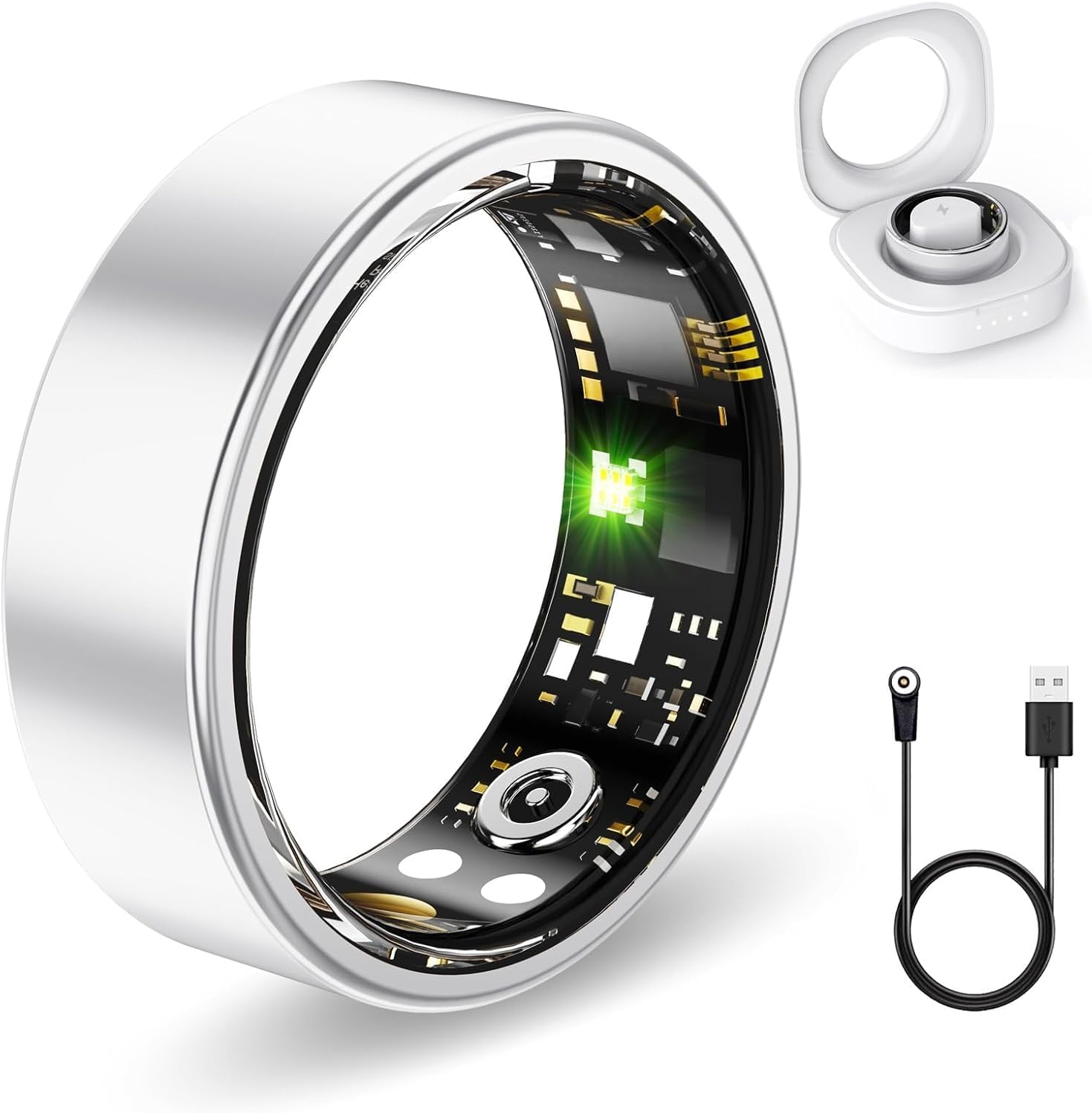 Smart Health Rings for Women Men, Fitness Tracker with Heart Rate, Blood Oxygen, HRV, Sleep Tracker, Step Tracker, No Subscription Fee, IP68 Waterproof Smart Ring for iphone & Android (Silver 11#)