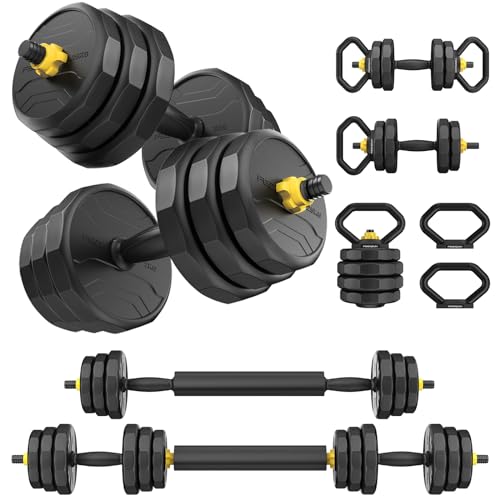 FEIERDUN Adjustable Dumbbells Set, 48/68/88lbs Free Weight Set with 4 Modes, Used as Barbell, Kettlebells, Push up Stand, Fitness Exercises for Home Gym Suitable Men/Women