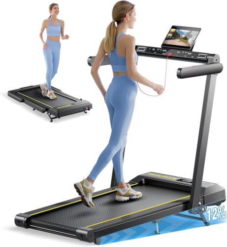 Walking Pad Treadmill with 12% Incline and Handle Bar, 4 in 1 Folding Treadmill for Home/Office, Under Desk Treadmills Portable Walking Pad with App & Bluetooth Speaker, 0.6-10MPH